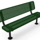 Green perforated metal bench on black legs.