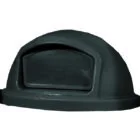 Black plastic dome-shaped object on a white background.