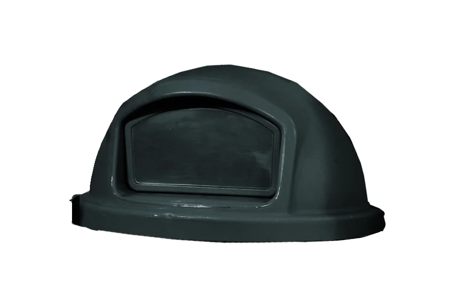 Black plastic dome-shaped object on a white background.