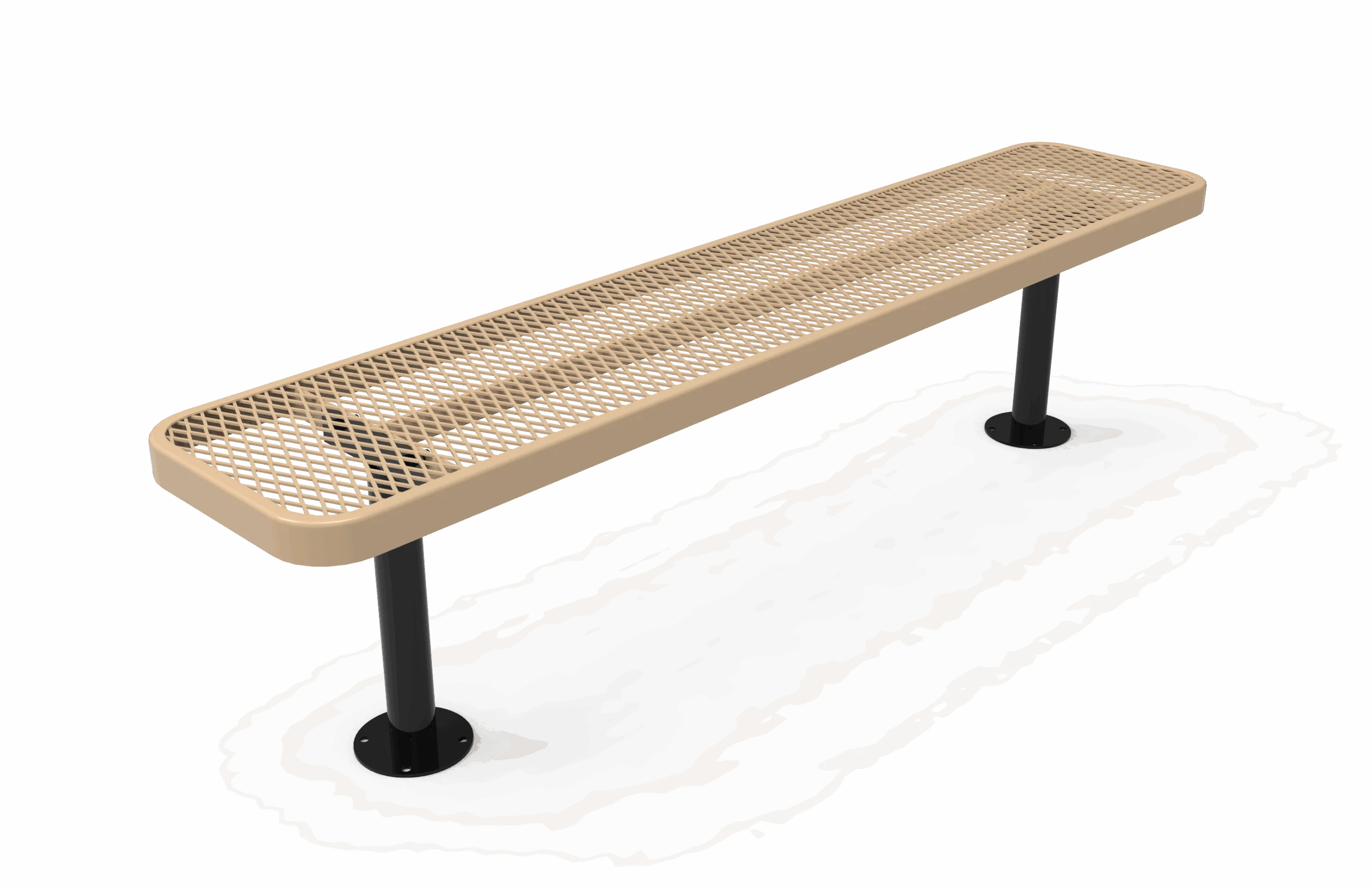 Beige perforated bench on black legs.
