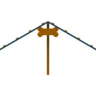 A wooden signpost with a bone-shaped top.
