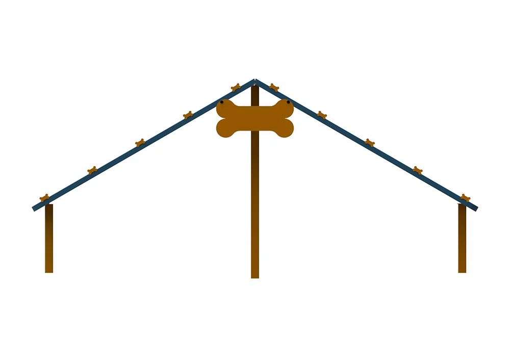 A wooden signpost with a bone-shaped top.