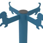 Blue wind vane with dog shapes pointing in different directions.