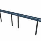 Blue metal bench with black legs.