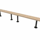 Long bench with perforated surface and black legs.