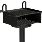 Black portable grill on a stand.