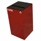 Red recycling bin labeled PAPER.