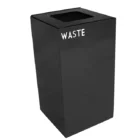 Black waste bin with a clear lid.