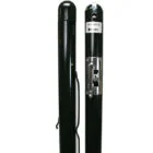 Black pool cue case with a clear window and branding.