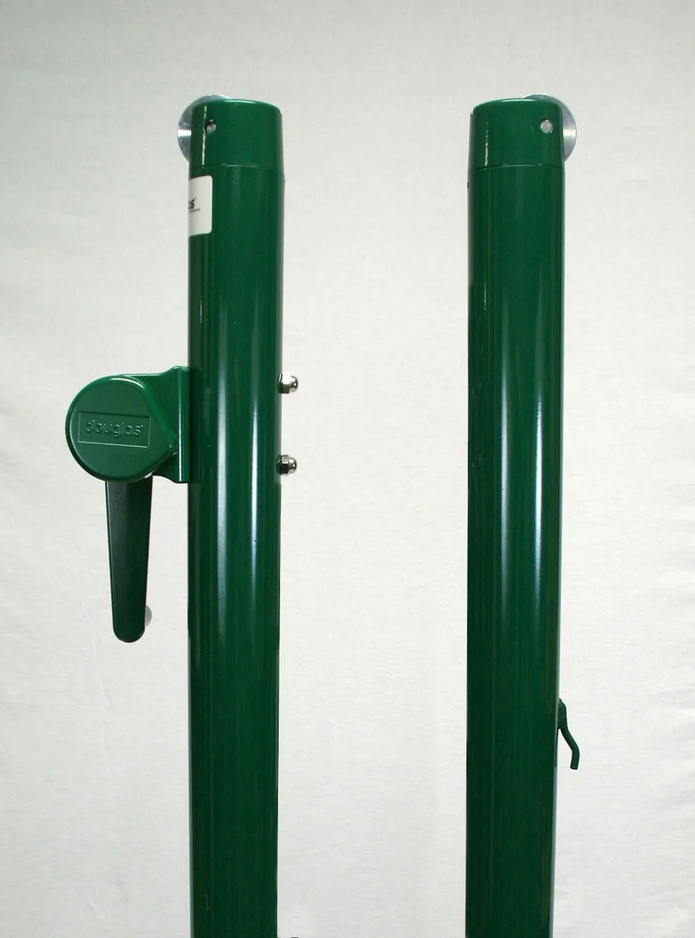 Green metal poles with a handle and lock mechanism.