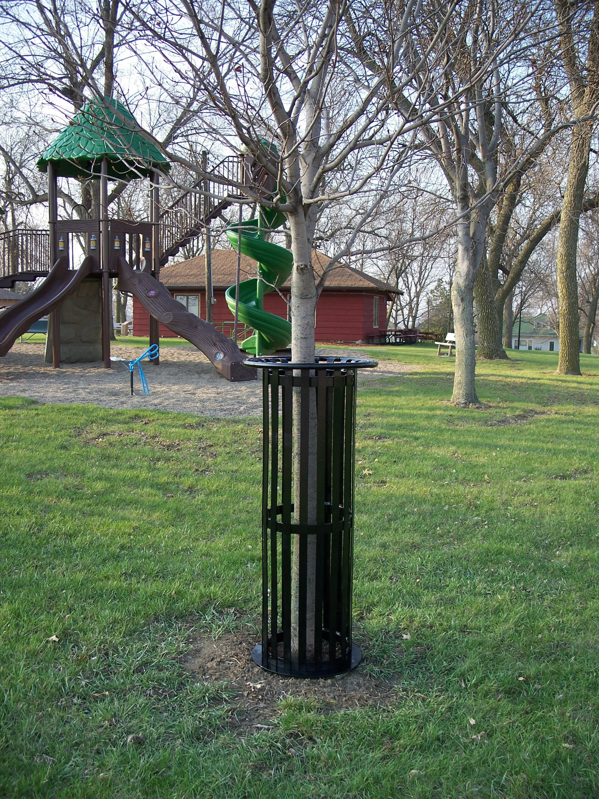 Tree protector in playground area.