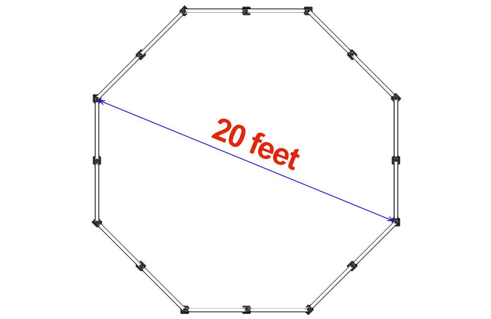A diagram showing a structure with a red object labeled 20 feet L inside it.