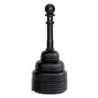 Black toilet plunger with a decorative handle.