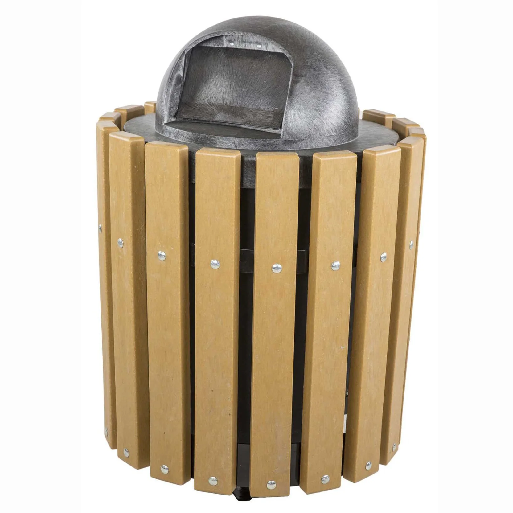 132lrrpsm-dlmp32-55-46web-scaled-1 Wooden trash can with dome lid and metal rivets.