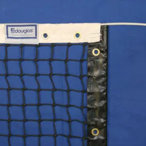 Blue and black netting on a blue background.