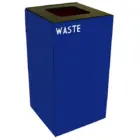 Blue waste bin with a brown lid.