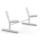 Silver metal exercise equipment on a white background.