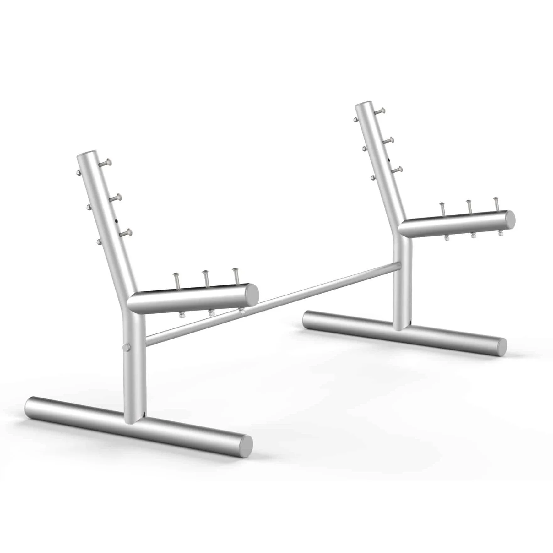 Silver metal exercise equipment on a white background.