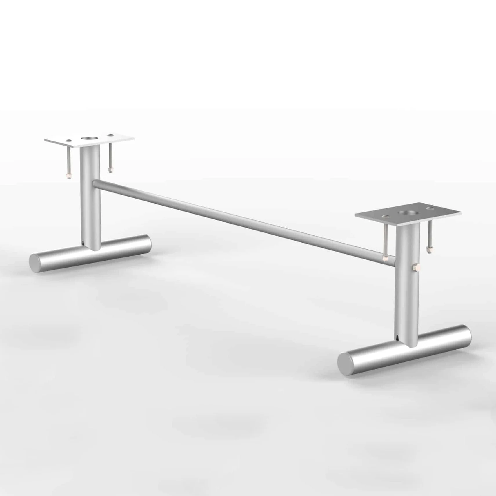 Silver metal table leg assembly.