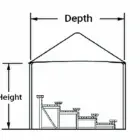 A diagram showing a structure's depth and height.