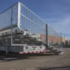 Metal bleacher seating on a trailer.
