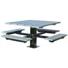Outdoor picnic table with adjustable height.