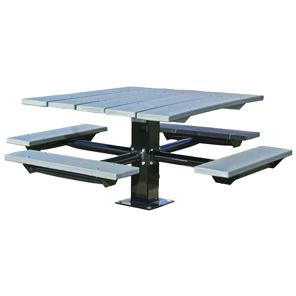 Outdoor picnic table with adjustable height.