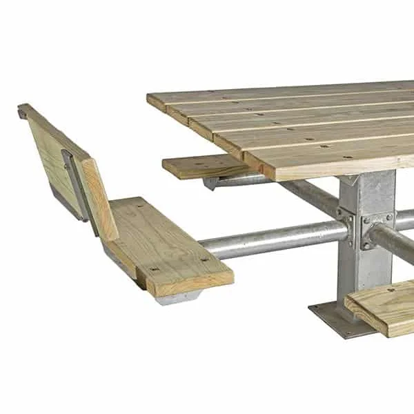 4SPTGW04r Wooden picnic table with metal legs and adjustable benches.