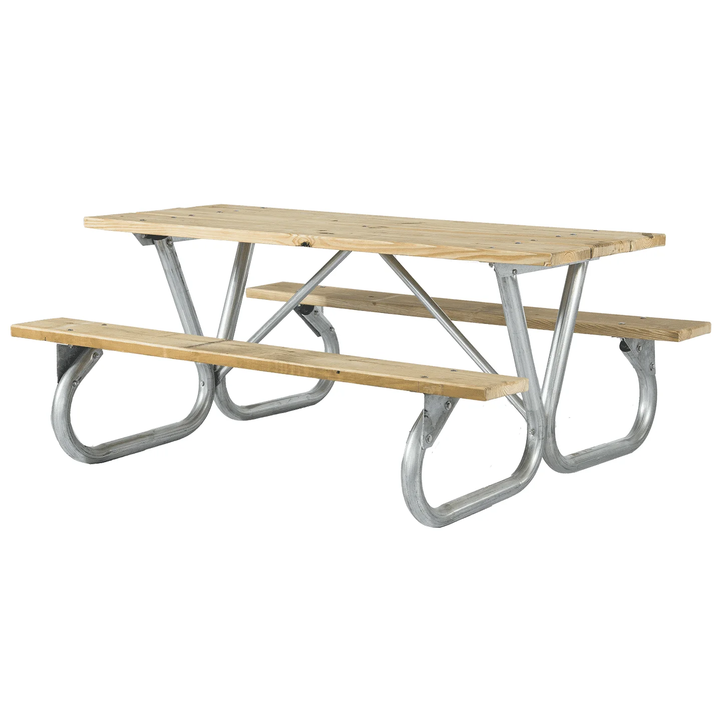 62BGW Wooden picnic table with metal frame.