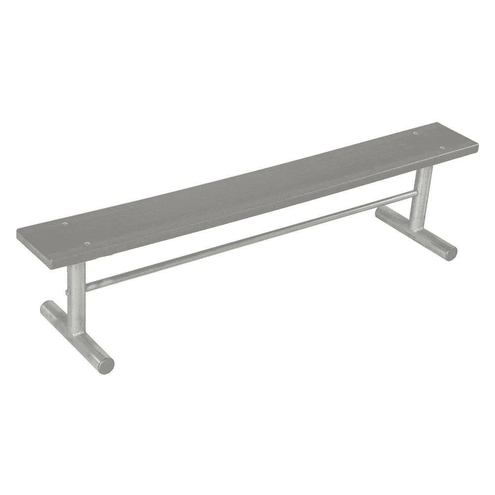 Gray metal bench on a white background.