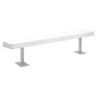 Concrete bench with metal legs and white finish.