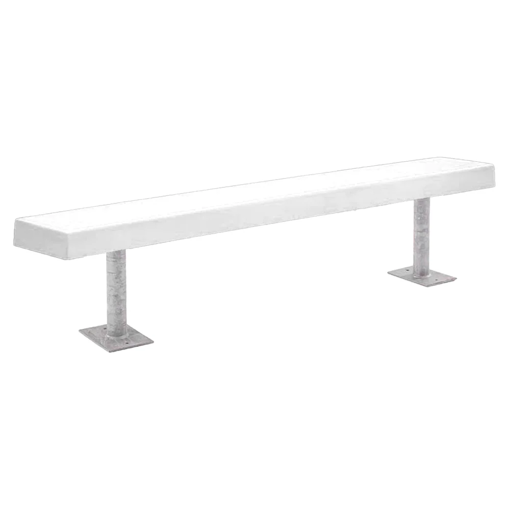 62SGLF-yellow Concrete bench with metal legs and white finish.