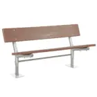 Wooden bench with metal frame and silver screws.