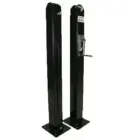 Black metal post with a lock and handle.