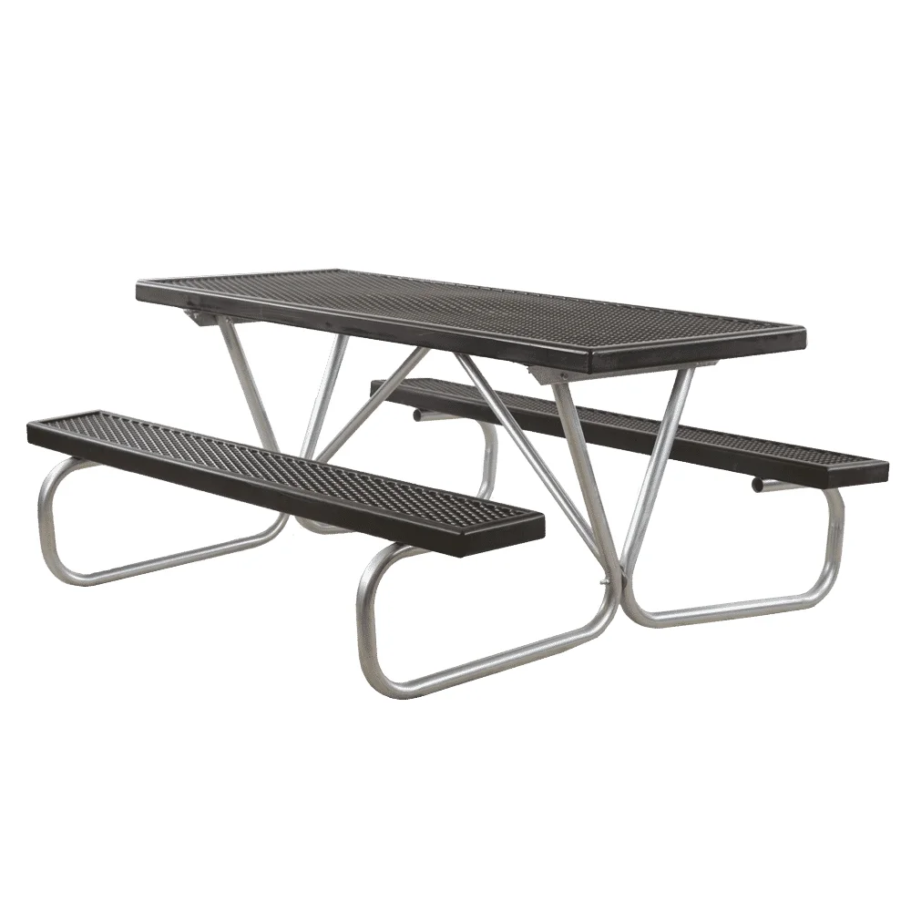 6BGVPallcolors014R Outdoor picnic table with metal legs and black top.