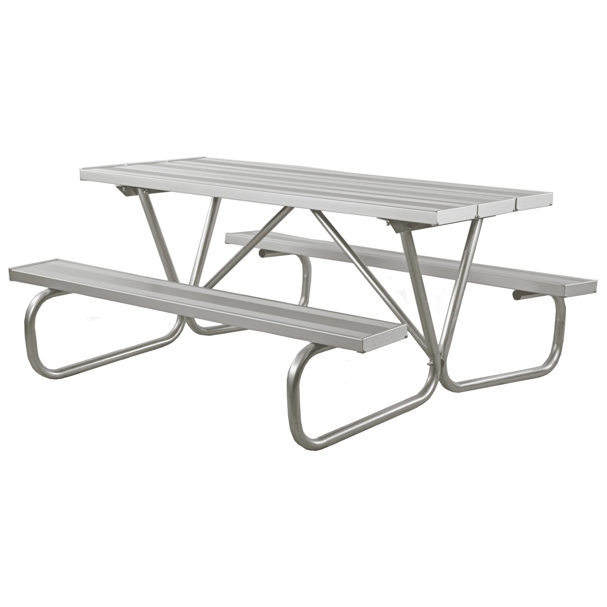 6BGVPallcolors071RcutCrop-1 Aluminum picnic table with curved legs and benches.