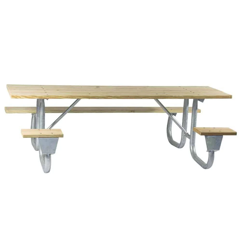 6J2GW-SWC Wooden picnic table with metal legs and benches.