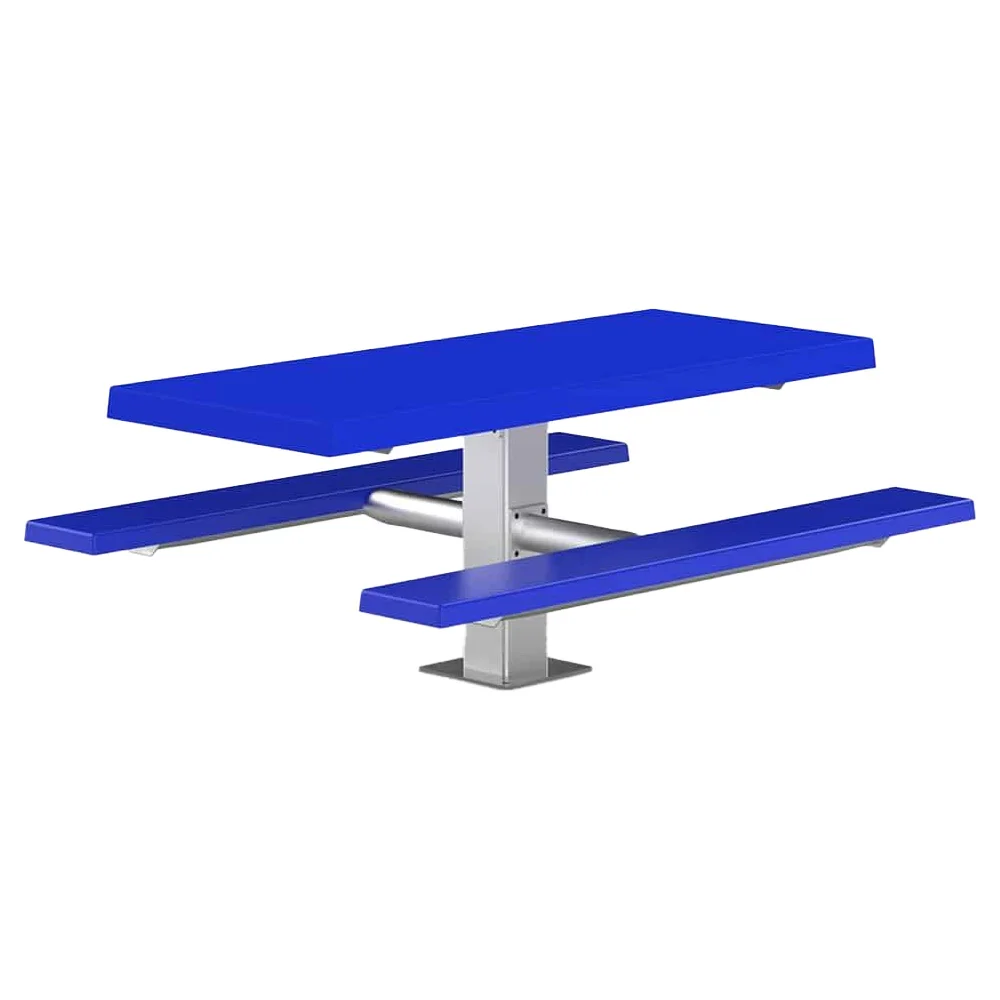 6SPTGFSM-Blue Blue metal picnic table with benches.