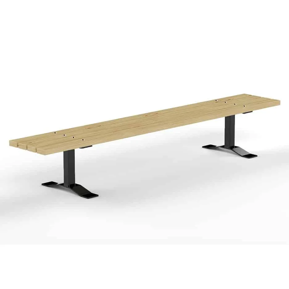 8FB2SYPweb Long wooden bench with black metal legs.