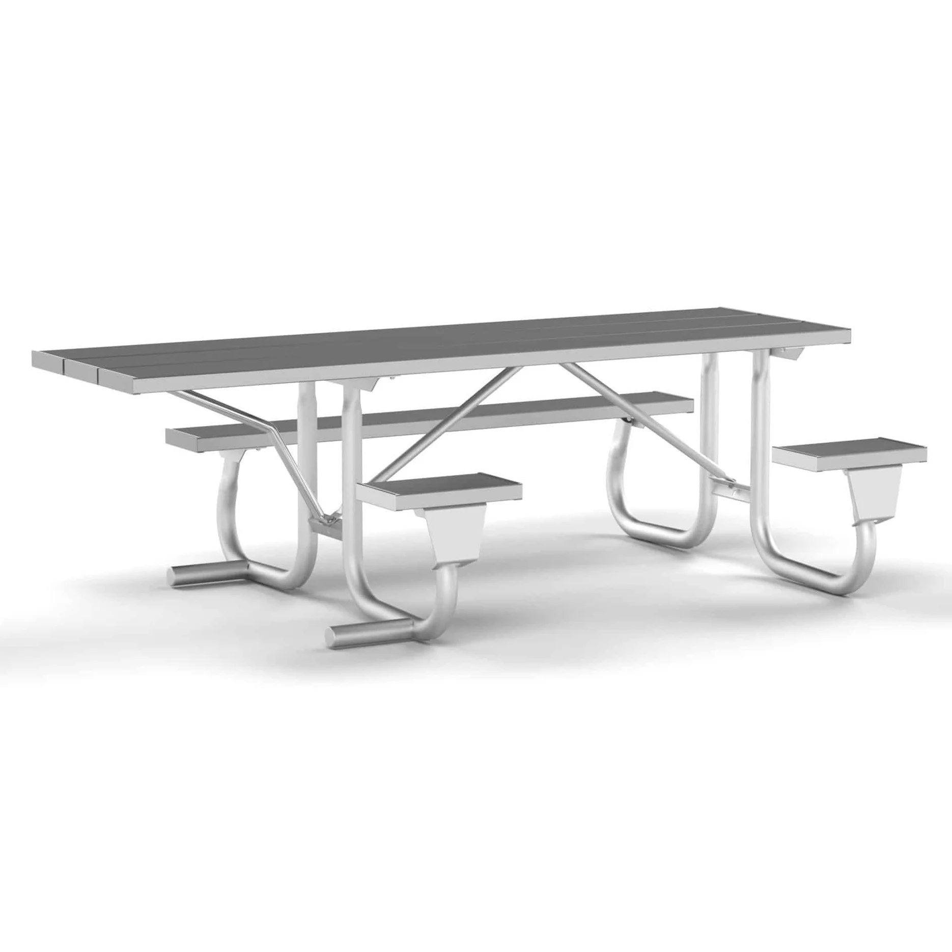 8J2GA-SEWC Outdoor picnic table with benches and metal frame.