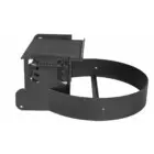 Black metal strap and clip assembly.
