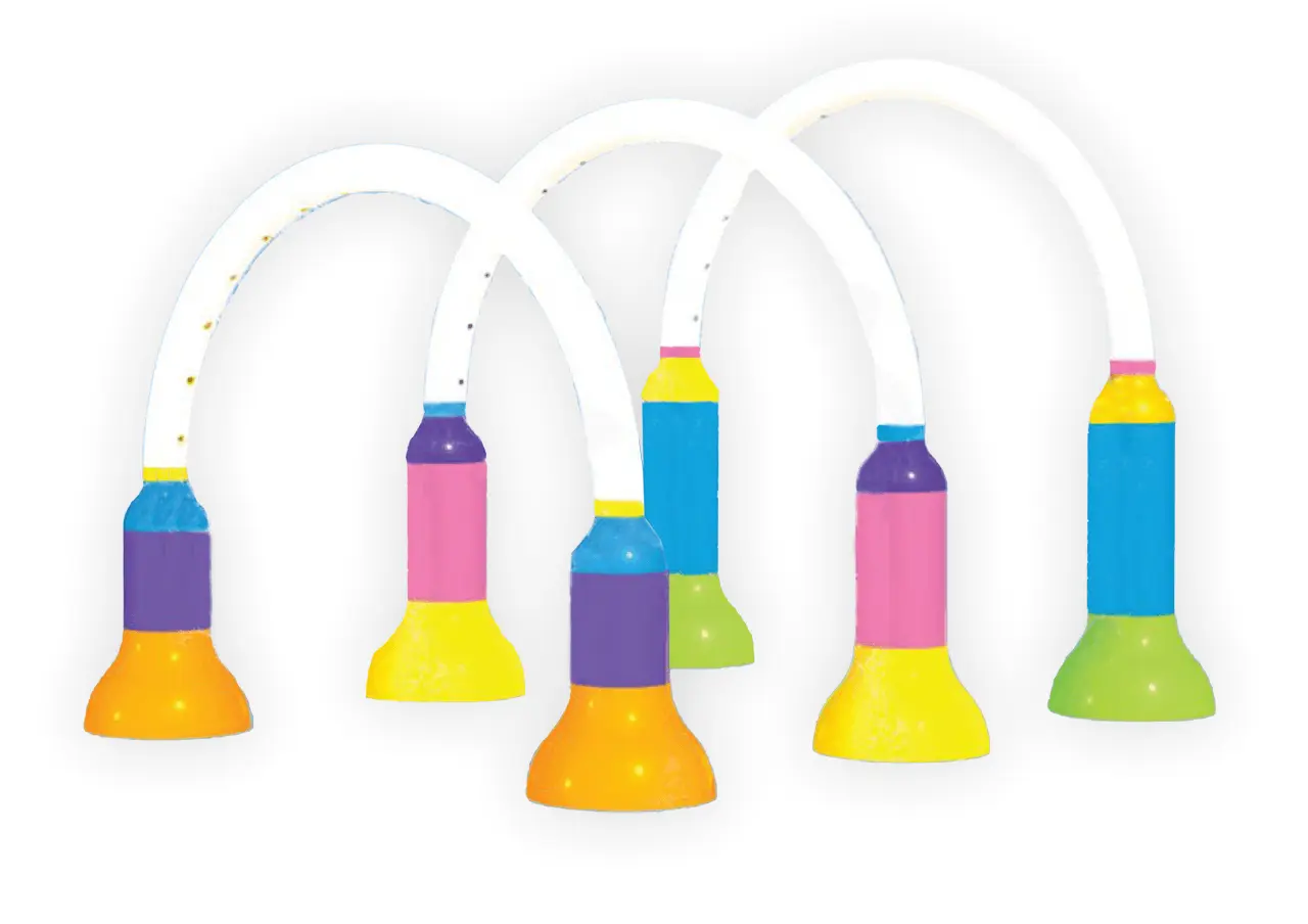 AquaBow-Trio Colorful LED light bulbs in a row.
