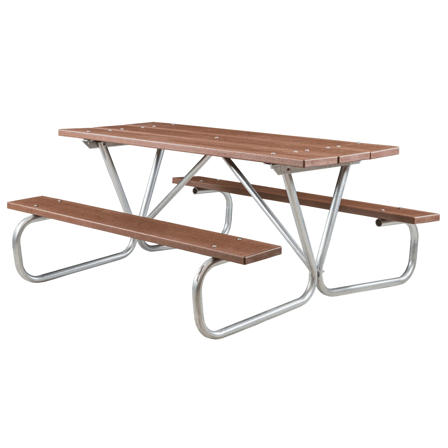 BGRRP040Rcrop Outdoor picnic table with metal frame and wooden top.