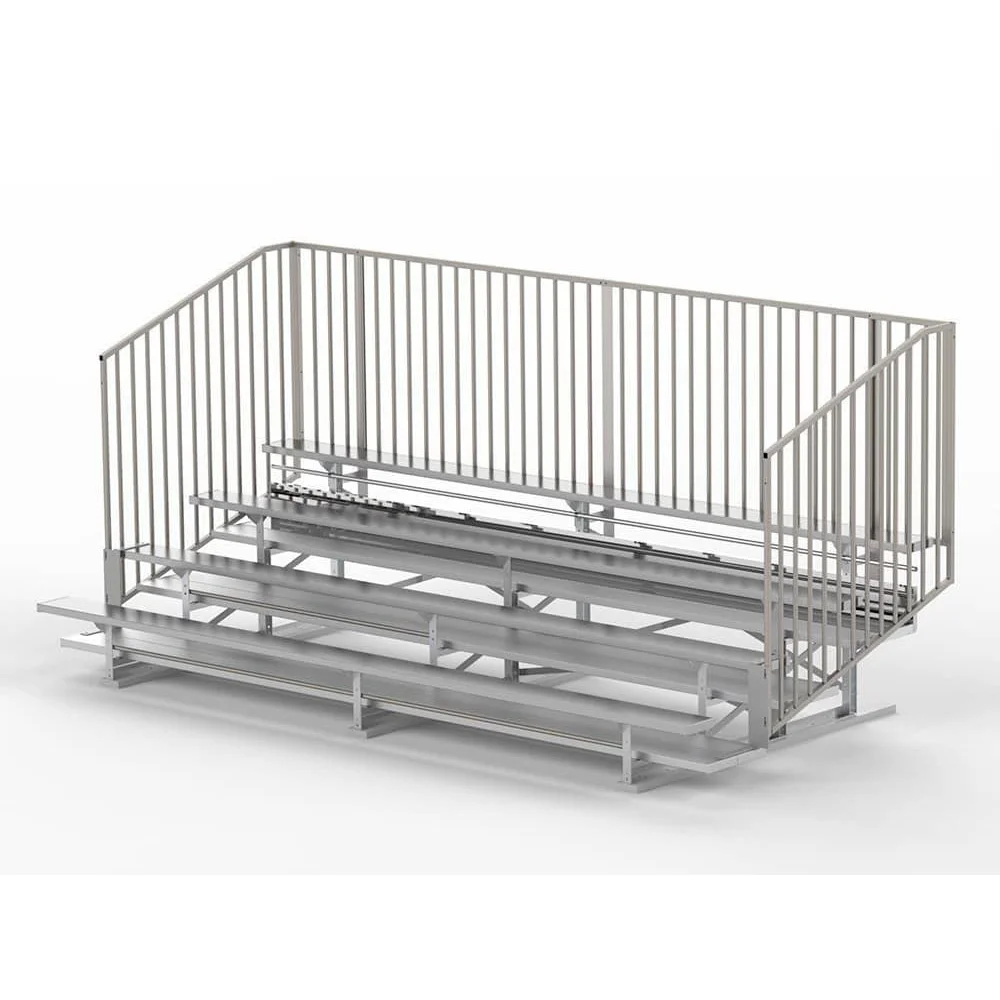 BLA4A15V4F4-2 Metal bleachers with a railing.