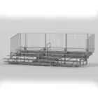 Metal bleachers and railing on a white background.