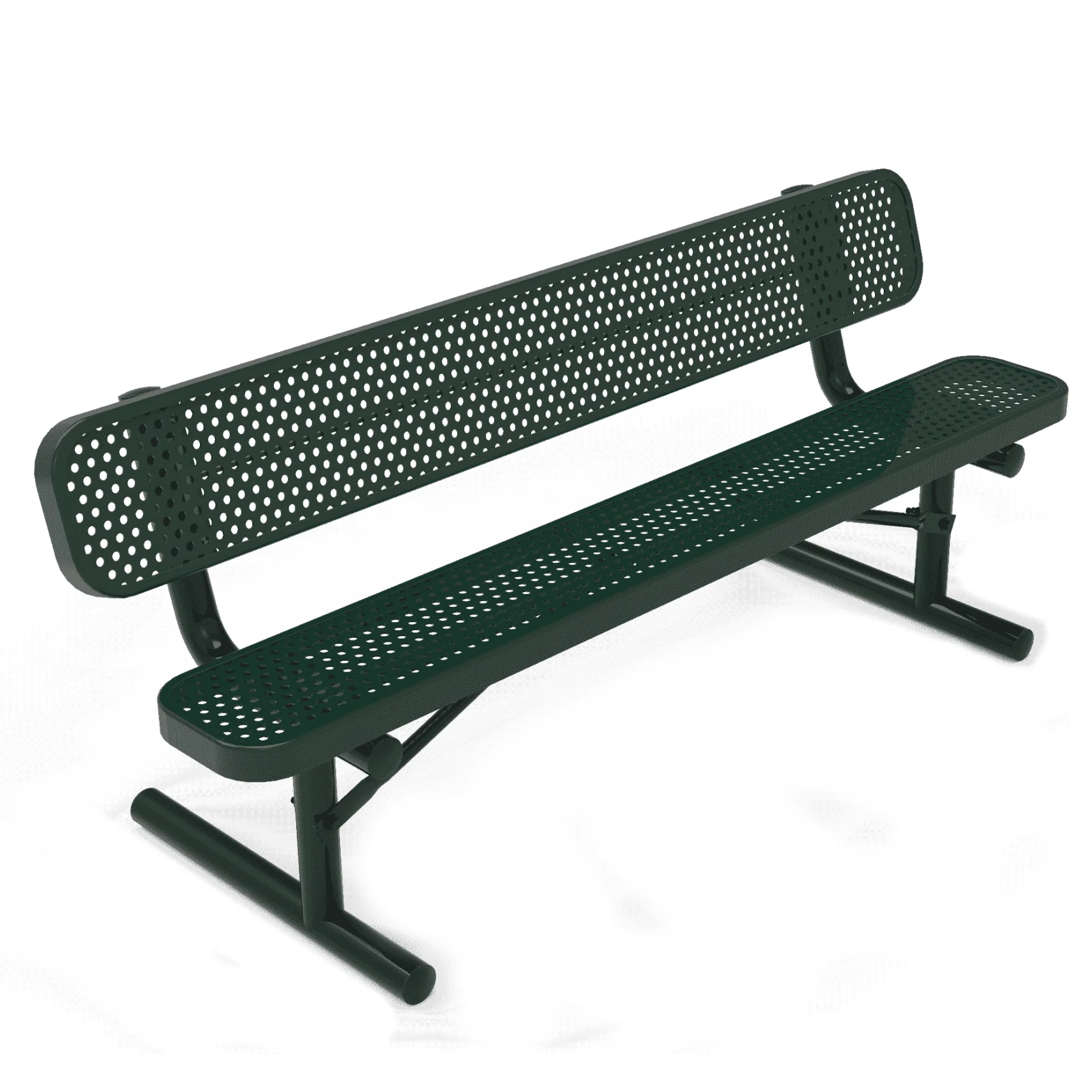 Bench-with-Back-Punched-Steel-Portable-1-scaled Outdoor bench with perforated backrest and seat.