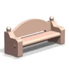 Bench with decorative ball ends and curved backrest.