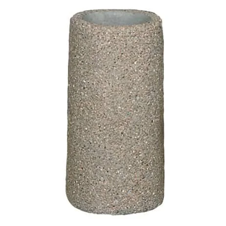 Cylindrical stone vase with textured surface.