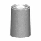Gray cylindrical object with a circular opening at one end.