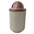 Brown and beige textured outdoor trash can.
